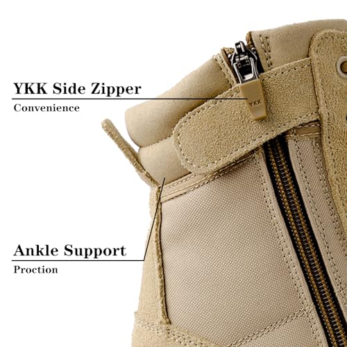 Image of Military Tactical Combat Boots for Men Side Zipper Army Police Work Boots Anti-slip for Security Duty Desert