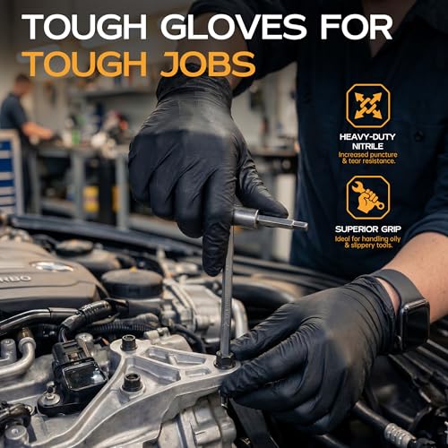 HEAVY DUTY 6 Mil Black Nitrile Gloves Disposable Cooking Cleaning Food Prep Tattoo Gloves (X-Large 100pcs) - image 4