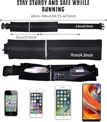 Image of Running Belt with Waterproof Adjustable Elastic Strap, Sweatproof waistpacks with Large Capacity, Perfect for Running and Outdoor Activities, Black, One Size, Sports (Running Belt Grey)