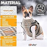 LOVPET® Hundejacke Hundemantel mit Geschirr, inkl. 45 Stück Kotbeutel + Spender, Hunde Winterweste gefüttert wasserdicht, Gepolsterte Weste Mit Brustgurt, Reflektoren, D-Ring XL, Beige