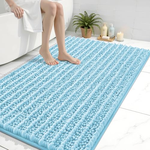 Image of Arotive Luxury Large Bathroom Rugs 40x32, Extra Soft Thick Absorbent Shaggy Chenille Bath Rugs, Machine Wash Dry, Bath Mats for Bathroom Floor, Tub and Shower, Home Decor Accessories, Blue