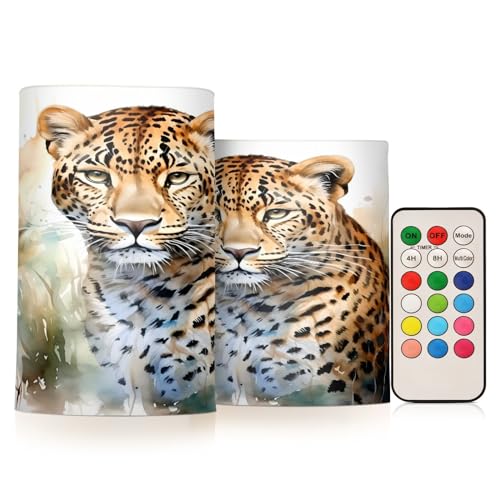 ALAZA Cheetah (13) Flickering Flameless Candles Battery Operated with Remote Timer,Tea Light Candles LED Pillar Votive Candles Set of 2 for Outdoor Indoor Decorations