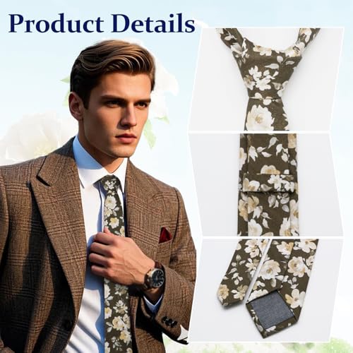 Image of Floral Ties Skinny Tie for Men, Cotton Mens Neckties for Weddings | Cotton, 2.56'', Floral, Mens Tie, Slim Tie, Soft and Comfortable, Men's Neckties for Casual, Business, Party, Daily, Dating