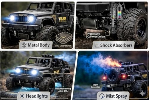 Image of Thar Roxx with Remote Control Rock Crawler High Speed with Mist Spray LED Lights Rc Car Toys for Boys Off Road Vehicle Toy Car for Kids Monster Truck Rock Climbing Car Toy for Kids 4x4 MultiColor