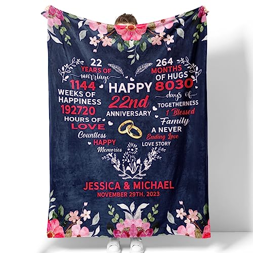 22nd Wedding Anniversary Custom Blankets Gifts for Couples Dad Mom