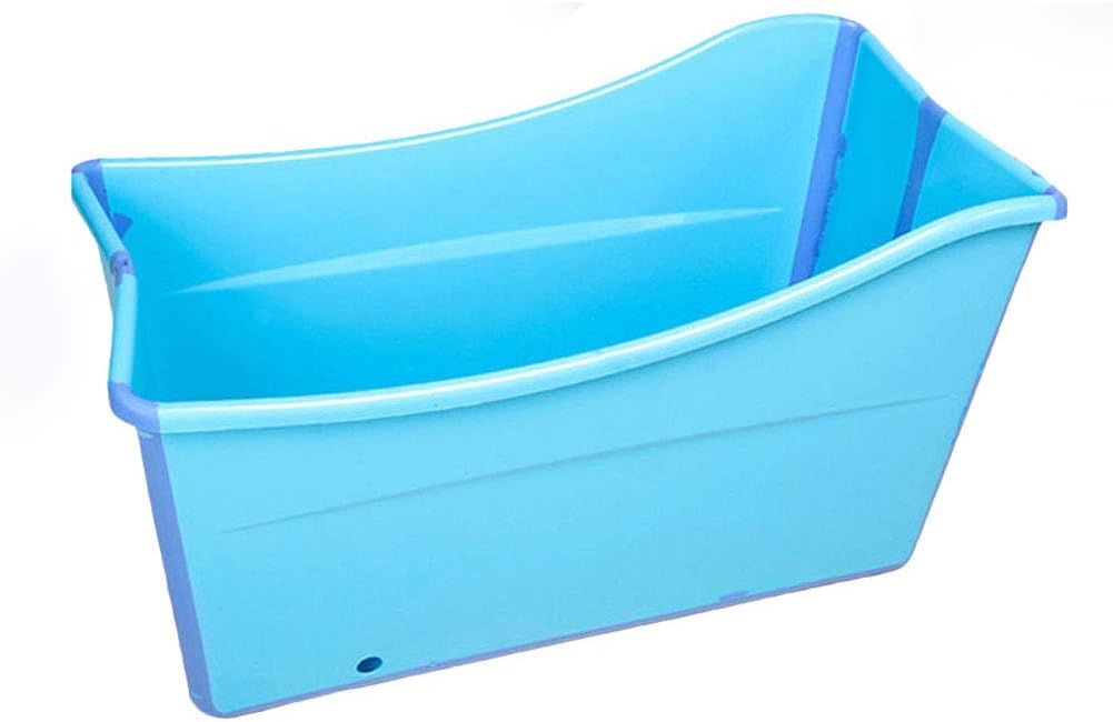 Gweat Kids Portable Folding Bathtub Swimming Pool Large Freestanding Corner Bathtub Bath Bucket for Adult/Elder SPA Heightening,Long Insulation Time with Cover(Pink/Blue) (Color : Blue)