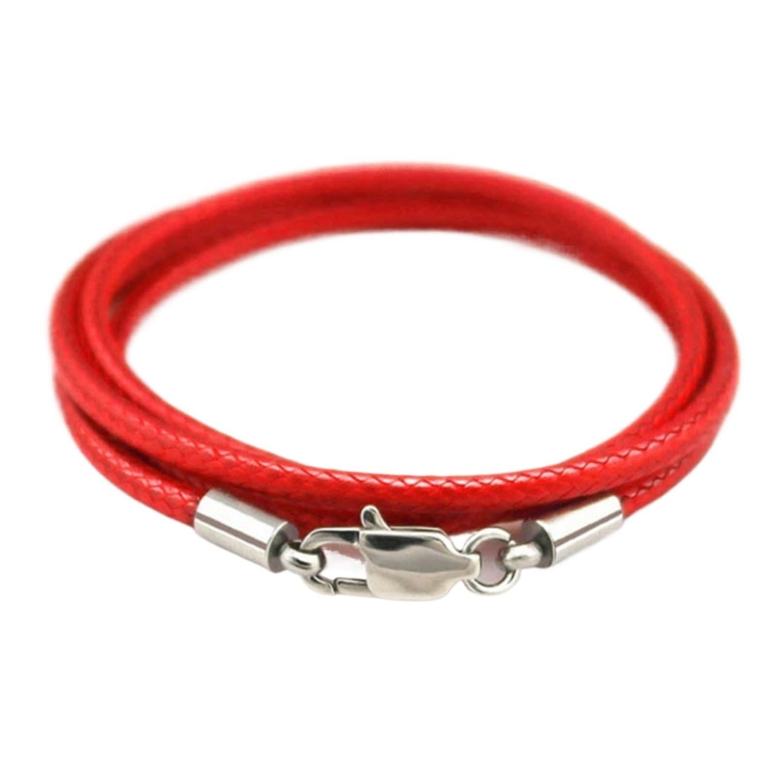3pc Black Braid Wax Cord Leather Rope Steel Clasp String Chain For DIY Pendant Necklace Jewelry Making(Red 2mm,80cm)