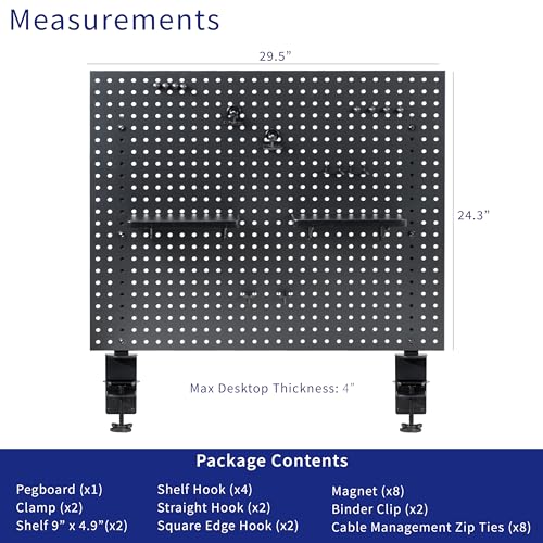 Image of VIVO Black Clamp-on 30 x 24 inch Desk Pegboard, PP-DK30B-1 | Steel Privacy Panel, Magnetic Peg Board, Office Accessory Organizer, Above or Under Desk Placement