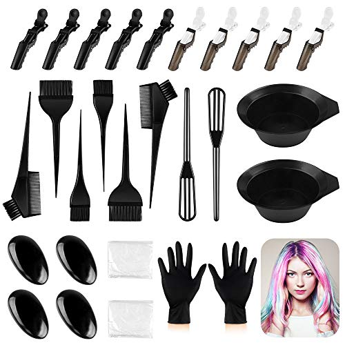Kit de Herramientas para Coloración 30pcs Kit de Tinte para Cabello,con Cepillo de Tinte para el Cabello,Tazón de Teñir Cabello,Pinzas para El Cabello,Guante y Oído Cubre,para Salón & Bricolaje