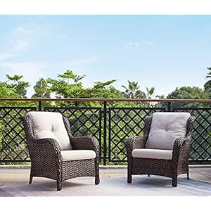 Outdoor Furniture Set, 5-Piece Patio Rattan Wicker Sectional Sofa Set with 3-Seat Couch, 2 Armchairs, 2 Ottoman Footrests for Patio Conversation (5 PC,Brown/Beige) Outdoor Furniture Set 5 Piece Patio Rattan Wicker Sectional Sofa Set with 3 Seat Couch 2 Armchairs 2 Ottoman Footrests for Patio Conversation 5 PCBrownBeige