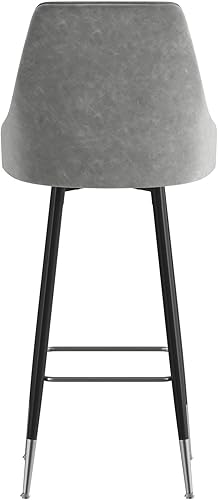 Miniatura 8 de Flash Furniture Shelly - Juego de 2 taburetes de bar comerciales de altura de bar, tapicería LeatherSoft gris, marcos de metal negro, 30 pulgadas de