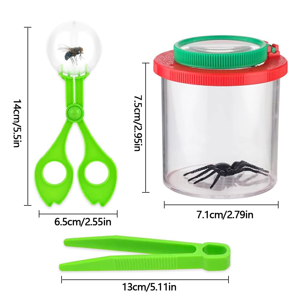Barattolo Osserva Insetti, 4 Pezzi Scatola d'Ingrandimento per Insetti Portatile con 2 Forbici Pinze Insetti e 2 Pinzette per Bambini Esterni Scienze Educazione Esplorazione e Osservazione