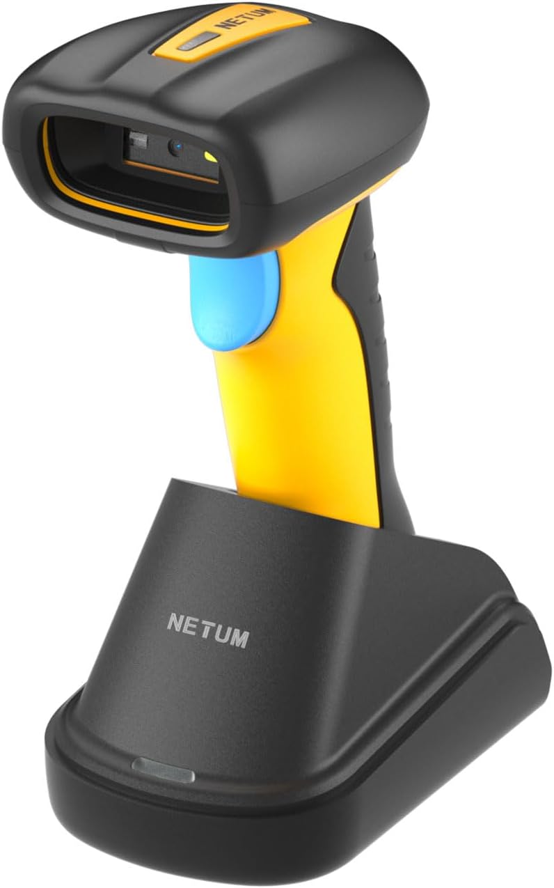 NETUM Upgraded QR Industrial Bluetooth Barcode Scanner with Charging Dock, Wireless 2D 1D Bar Code Reader 2600mAh Drop Protection Shock Dust Proof Hands Free for Windows Mac Android iOS (RD-1200)