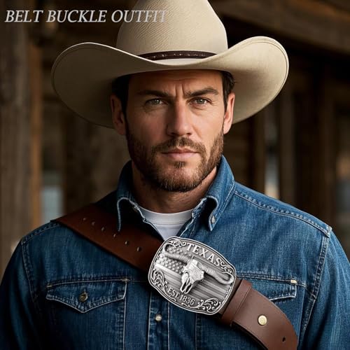 Cowboy Belt Buckle for Men Women Vintage Rodeo Texas Map 1836 Longhorn bull Western Belt Buckles