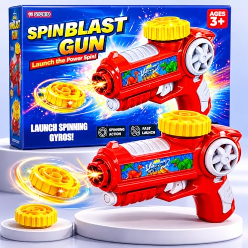 Image of Storio Spin Blast Gun Toy for Kids, Spinning Top Launcher Gun with Gyro Tops, Flashing Lattoo Spinner Fidget Spinning Top Game, Indoor Outdoor Toy Gift for Boys Girls Age 3 4 5 6 7 8 Years