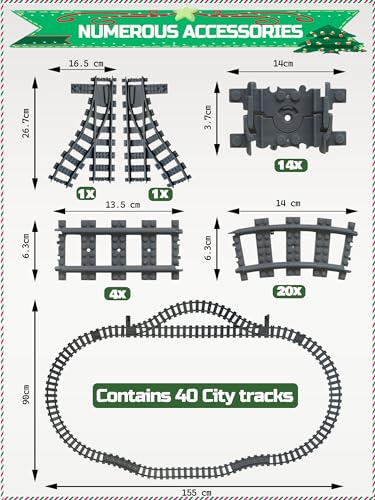 Hapoyxm 40 PCS Building Blocks City Train Tracks Set, 4 Straight Rails, 2 Crossings, 14 Flexible, 20 Curved Rails - Image 3