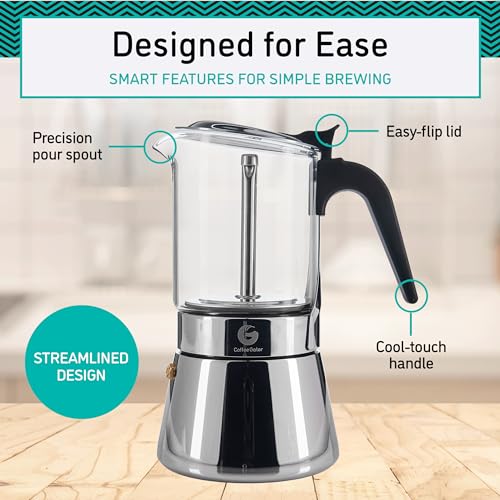 Image of Coffee Gator 4 Cup Moka Pot, 6.7oz Stovetop Espresso Maker