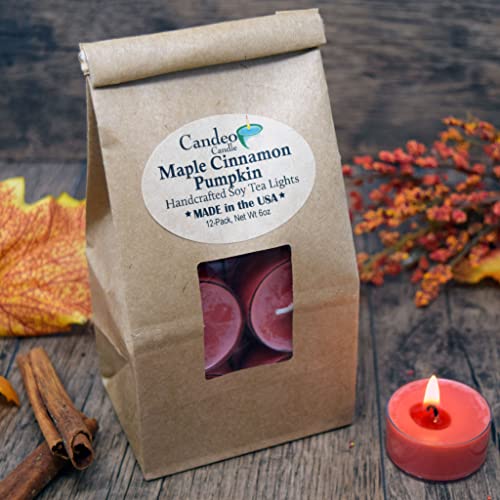 Maple Cinnamon Pumpkin Scented - Soy Tealight Candles, 12 Pack - Brown Tealight Candles - Highly Scented - Made With Soy Wax - Handmade In The Usa - Candeo Candle - Fall Scents #TOP2