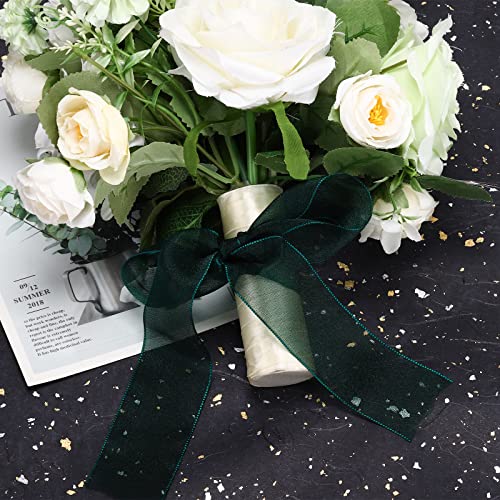 Molshine 50 Yards X 1-1/2 Inch Shimmer Sheer Nylon Organza Ribbon,Chiffon Fabric Ribbons For Bouquets Garland,Bowknot,Wedding,Gift Wrapping,Hair,Crafts,Decoration (Dark Green) #TOP5