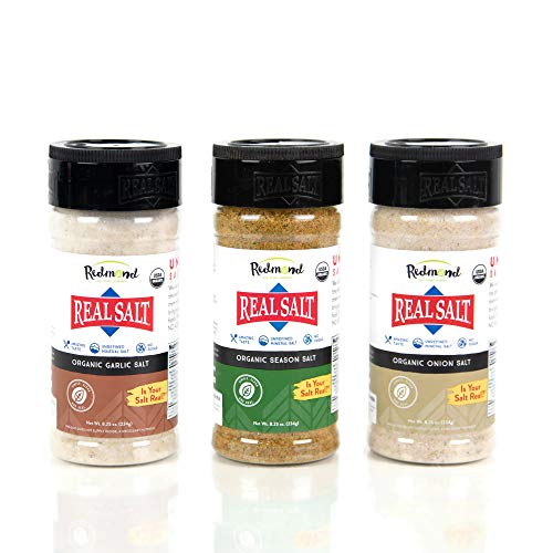 Redmond Real Sea Salt - Natural Unrefined Organic Gluten Free, Seasoning 8.25 Ounce Shaker Bundle (Onion, Season, Garlic) #TOP8