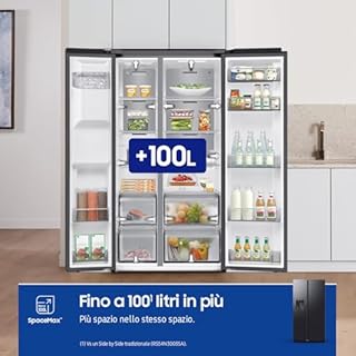Samsung Frigorifero Side by Side Air Space AI RS70F64KEF/EF con Dispenser Acqua/Ghiaccio, Wifi con AI Energy Mode, SpaceMax, All-Around Cooling, 635 L, LxAxP: 91,2 x 178,4 x 72,6 cm, Antracite