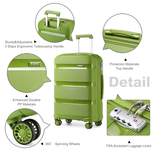 Kono Luggage PP Durable Hardside Suitcase with Double Spinner Wheels TSA Lock, 24-inch, Green3