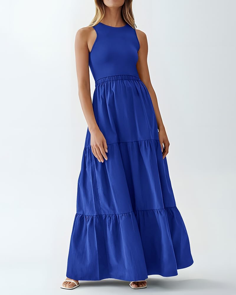 BTFBM Women Sleeveless Summer Dresses Wedding Guest Maxi Dresses Ribbed Knit Tops and Polyester Skirt with Pockets - Image 2