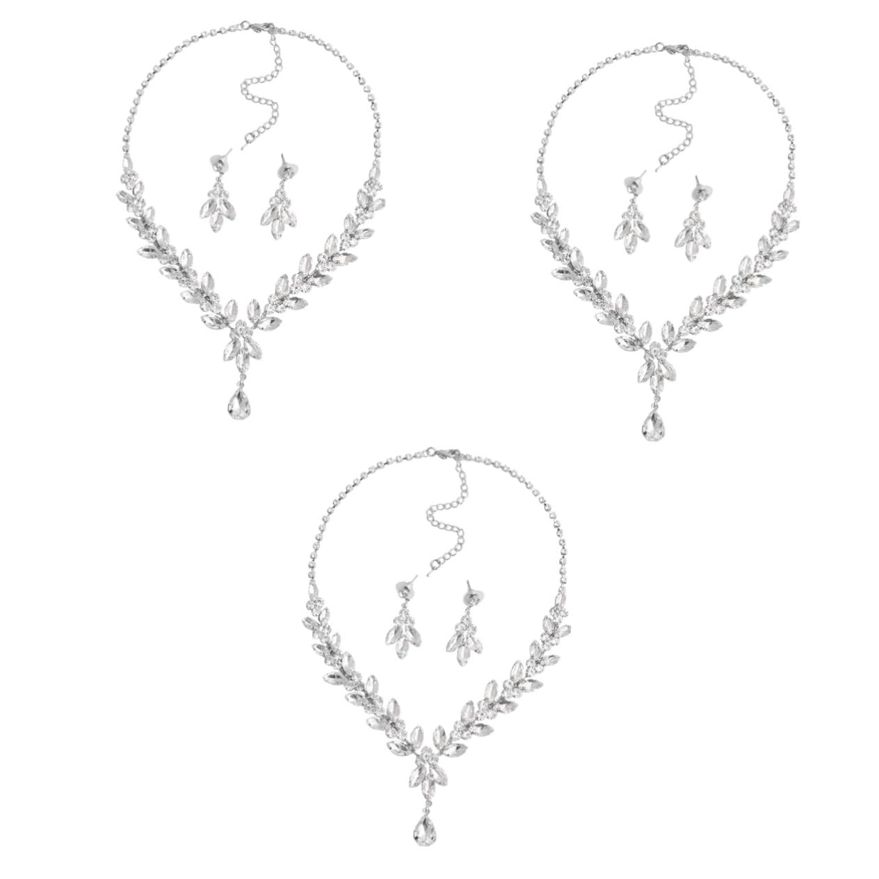 Abaodam 3juegos Conjunto De Joyería Para Novia Collar De Rhinestone y Pendientes Elegantes Accesorios Para Vestido De Boda Collar Pendientes