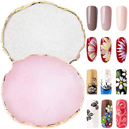 Paleta de Mezcla, FANDE 2Pcs Nail Art Palette, Soporte de Pantalla, Resina Natural Piedra Nail Palettes, Nail Mixing Paleta con Borde Dorado, para uñas DIY Nail Art Cover