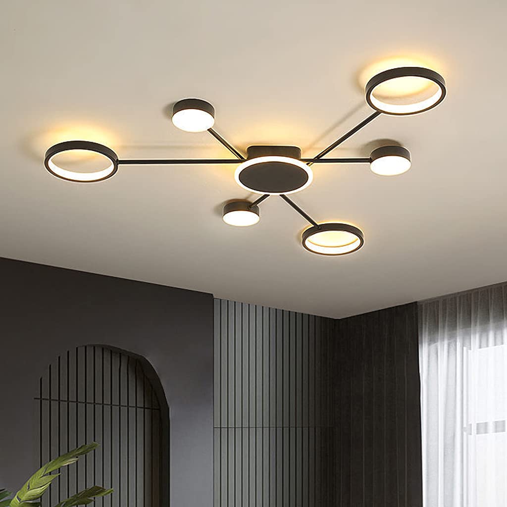 Plafonnier LED Anneaux Design - Dimmable Avec Télécommande - Blanc, 3 Anneaux - Pour Salon Ou Chambre