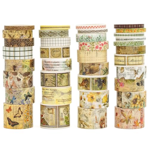 Washi Tape Set de 36 rollos vintage con detalles en hoja de oro