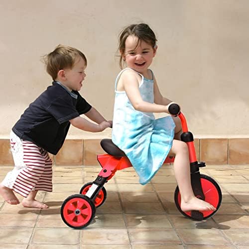 GYMAX 2 in 1 Kids Trike, Folding Baby Tricycle with Detachable Pedals and PU Seat, 3 Wheels Toddler Bike for 1-4 Years Old Boys Girls (Red)