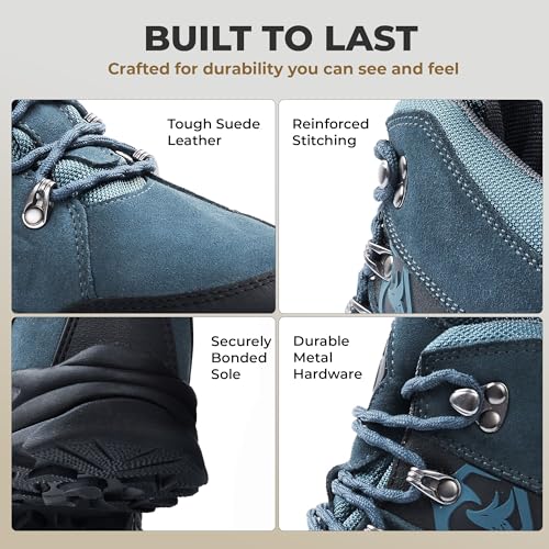 Image of Foxelli Men's Hiking Boots - Waterproof Breathable & Lightweight Suede Leather Hiking Boots for Men