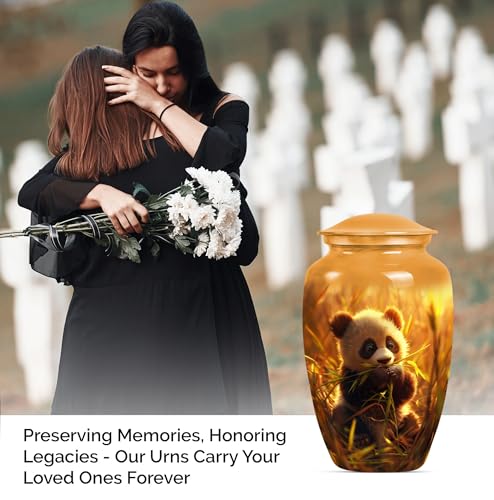 Image of Personalized Panda - Cremation Urn for Ash - Ash Urns for Human - 10 Inch - Large with Velvet Bag - Memorial Urn for Mom & Dad - Burial Urns - Human Remain Urn - Decorative Urns for Ashes