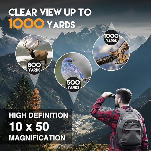 Image of Binoculars for Long Distance, 10x50 Zoom, 3000 Meter Long Range with High Powered with Clear Vision BAK4 Prism FMC Lens Easy Focus Long Range Portable (6 Months Warranty)