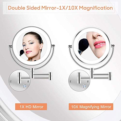 Miroir mural double face LED en verre optique avec bras articulé robuste
