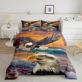 Castle Fairy Queen Size Comforter Set Eagle Animal Bedding Set for Kids Men Women Adults Mountain Orange Sunset Comforter Luxury Quilt Set Natural Secnery Oil Painting Room Decor 3Pcs