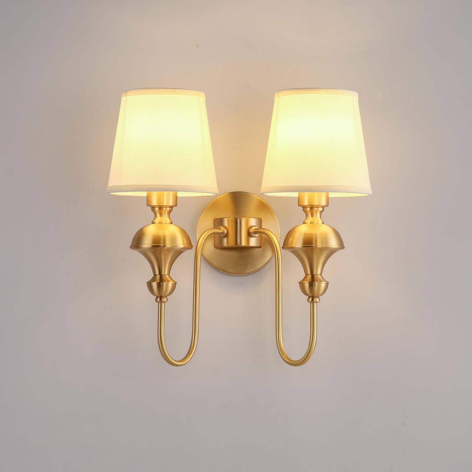 HUAYUSEDF American Brass Wall Sconces Modern Minimalist Fabric Light Living Room Bedroom Study Villa Hotel Dining Corridor (B 1 Light)(E 1 Lights)