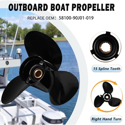 Image of Aluminum 14x17 Outboard Boat Propeller for Suzuki Engines DF50 /60 /70 /90 /100 /115 /140HP OEM 58100-90J01-019 15 Spline Tooth 3 Blades RH