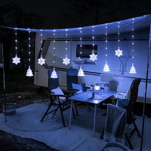 BLOOMWIN Christmas Window Lights Indoor - 2M 160 LED Christmas Window Decorations, Snowflake Curtain Hanging Fairy String Icicle Lights for Xmas Noel Bedroom Holiday Home Outdoor, Cold White USB - image 8
