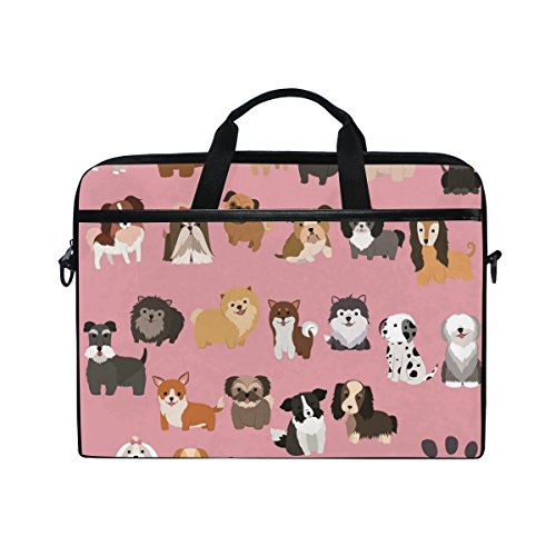 Laptop-Tasche, 35,6-38,1 cm (14-15 Zoll) Cartoon-Hund, süßer Leinenstoff, Laptoptasche, Handtasche mit Schultergurt für Damen und Herren