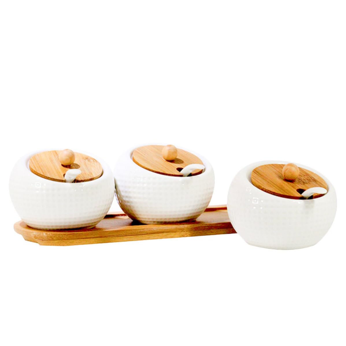 Recipiente multifuncional para condimentos con tapa de madera que conserva su frescura fresca