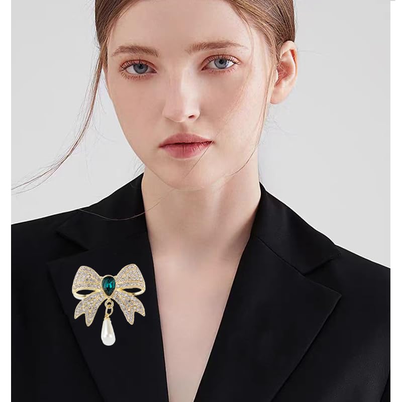 Image of Rhinestone Bow Collar Brooch For Women Dainty Crystal bow Brooch Pin Vintage Blue Sparkling lapel pin Unique Ribbon Bow brooch Badge Clothing Accessory Jewelry Gift