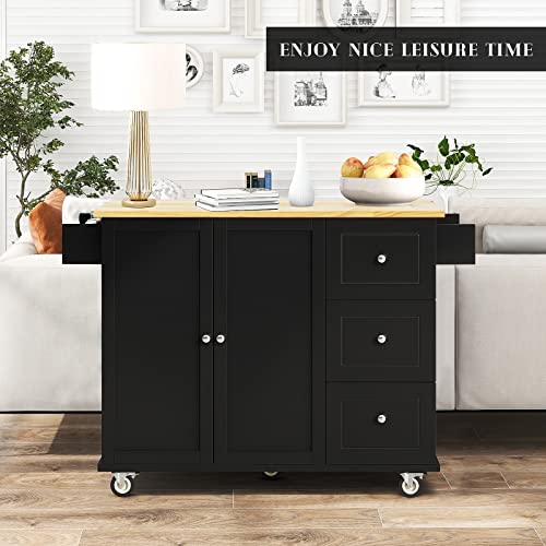 image for Recaceik Kitchen Island on Wheels, Kitchen Cart with 2 Doors Cabinet, 