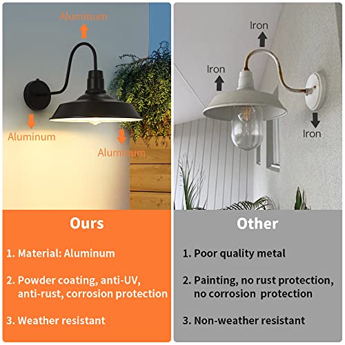 Image of Outdoor Wall Lights, Dusk to Dawn Exterior Farmhouse Gooseneck Outdoor Light Fixture, Anti-Rust Waterproof Barn Lights, Vintage Black Outside Wall Mount Light Fixture for Front Porch, Entryway, Garage