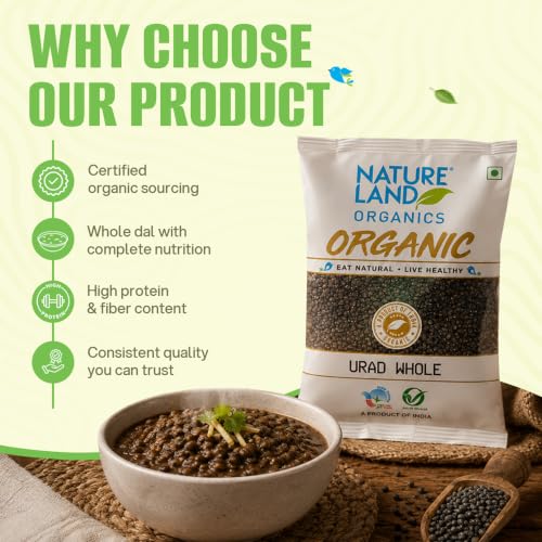 Image of Natureland Organics Urad Whole /Sabut /Urad Kali Daal 500 Gm - Organic Healthy Pulses