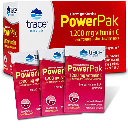 Trace Minerals | Power Pak Electrolyte Powder Packets | 1200 Mg Vitamin C, Zinc, Magnesium | Boost Hydration, Immunity, Energy, Muscle Stamina | Raspberry | 30 Packets #TOP25