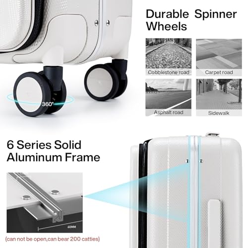 Image of Hanke 16 20 24 26 Inch Carry On Suitcase PC Hardshell Luggage Top Open Aluminum Frame Rolling Suitcases with Wheels Travel Luggage for Womem Men, Ivory White Upgrade, 20 Inch, 20 Inch Carry on Luggage