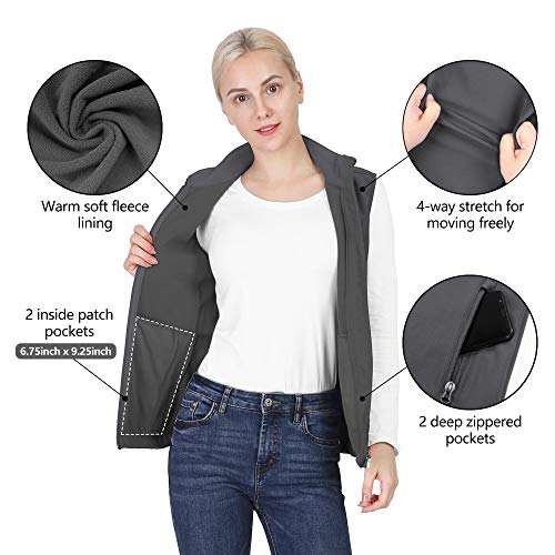 Outdoor Ventures Softshell Weste Damen Ärmellose Jacke Laufweste Leicht Winddicht Warm Fleeceweste Stehkragen Sport Golf Weste mit 4 Taschen für Wandern Camping Dunkelgrau XL