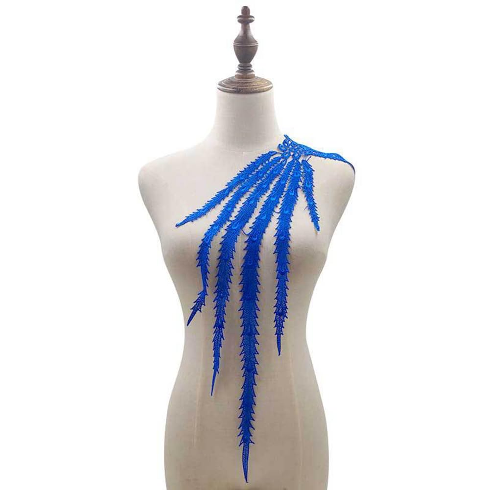 Rockreyoa Embroidery Lace Applique with Phoenix Tail Pattern Embroidered Lace Fabric Patches Embroidered Applique Peacock Feather Tulle Trim for DIY Sewing Craft Wedding Clothing Costume Sapphire Blue